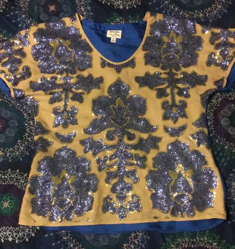 Tracy Reese for Neiman Marcus /Target Blue Ecru Sequined Blouse Top $79.99 EUC S