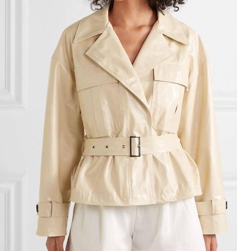 Franke Shop Size S Cream Faux Leather PVC Jacket Boxy Oversized Button Front