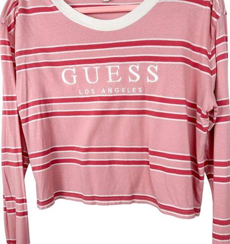 Guess Y2K  Top Los Angeles Pink Striped Cropped Long Sleeve T-Shirt