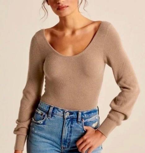 Abercrombie & Fitch  brown Scoop Neck Balloon Sleeve Sweater Bodysuit