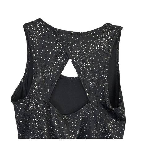 Old Navy Active Go-Dry Black w Gold Moons, Stars, Circles Fitted Tank Top Women XS