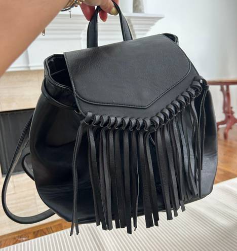 Amazon Black Leather Fringe Backpack