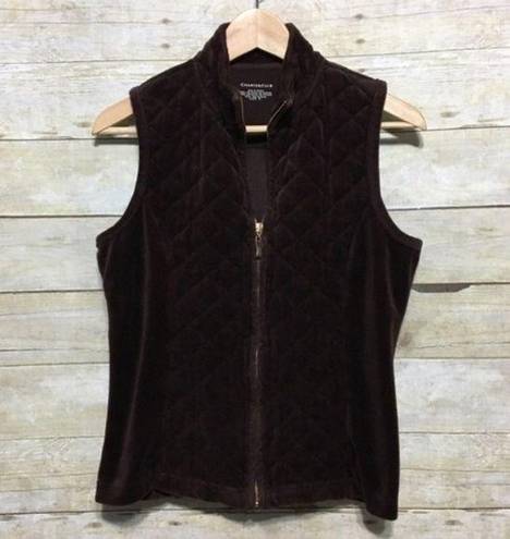 Charter Club  quilted chocolate Brown velour vest size M