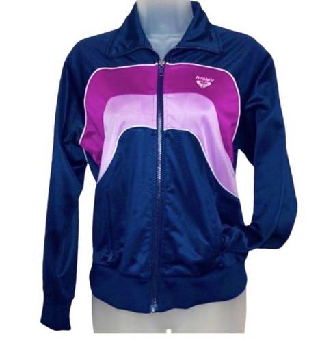 Roxy 90s Vintage  Retro Stripe Color Block Satin Full Zip Jacket Small Navy Purple