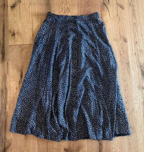 Vintage Blue Navy/Cream Front Button Midi Skirt