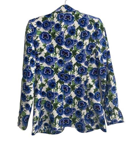 Alice + Olivia Macey Fitted Blazer Jacket Blue Perfect Pansy Multi