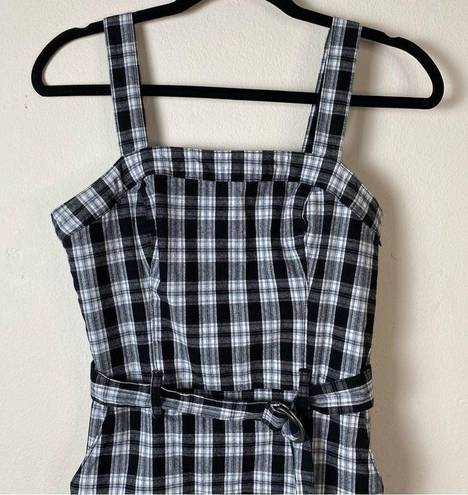 Hollister Size S Plaid Belted Waist Mini Dress Black White Academia Y2K Preppy