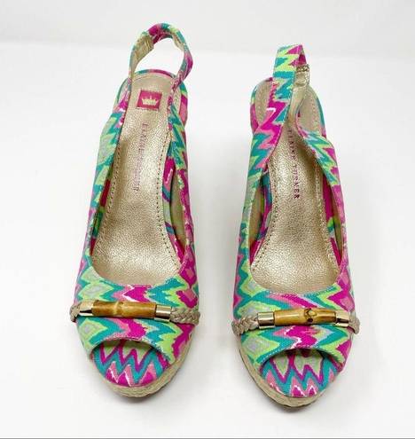 Harper Elaine Turner  Batik Print Wedge Sandals 8