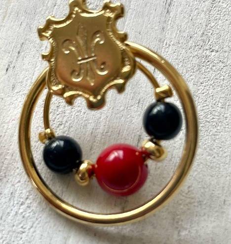 Black Bead Gold tone red and  post earrings