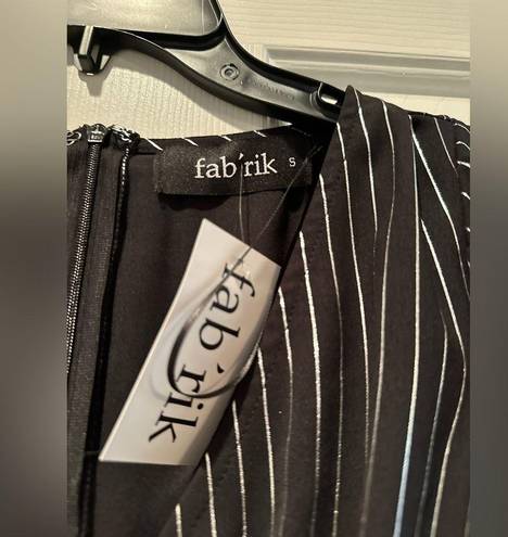 fab'rik NWT Fab’rik black with silver stripe wrap blouse 
Size S Puff long sleeve