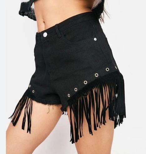 Fantastic Fawn  Nwt grommet eyelet fringe hem black denim shorts size small