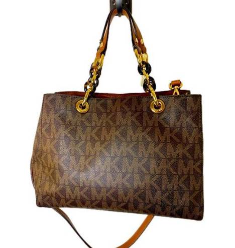 Michael Kors COPY -  EUC Cynthia Satchel & Crossbody Bag Black & Brown Monogram …