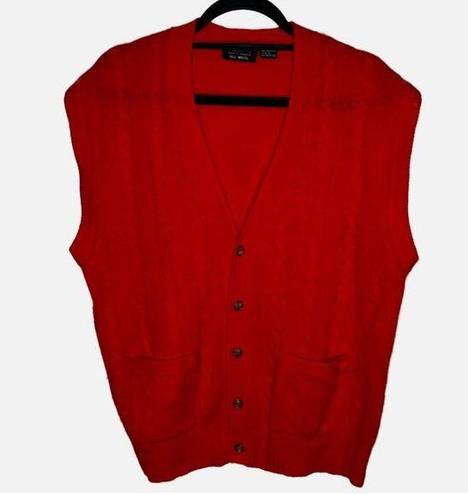 Brooks Brothers  Womens 100% Wool V-Neck Button Up Cable Knit Sweater Vest Red L