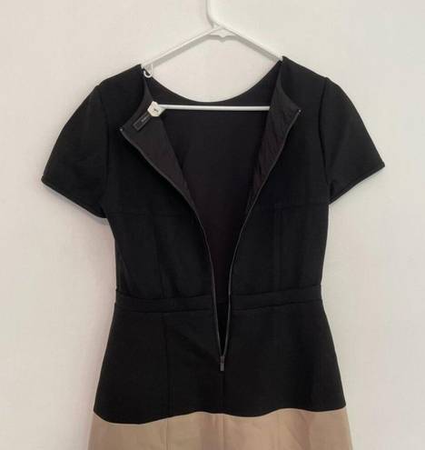 BCBGMAXAZRIA  Hannah Dress Black Tan Brown Colorblock Color Block Fit Flare Mini