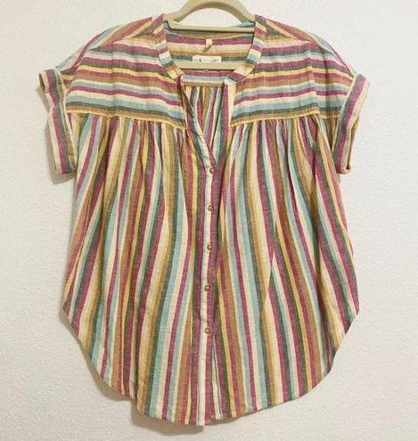 Lou & grey  for Loft | multi color striped cotton/linen button up