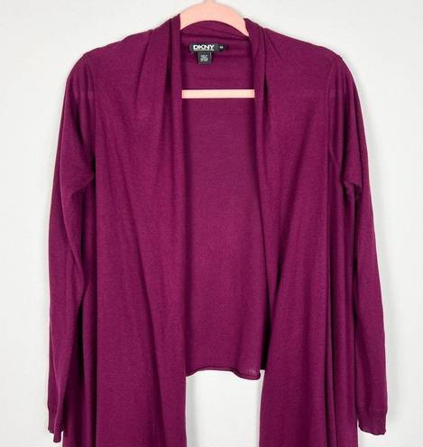 DKNY  Raspberry Silk Cashmere Draped Lightweight Waterfall Cardigan Size Small