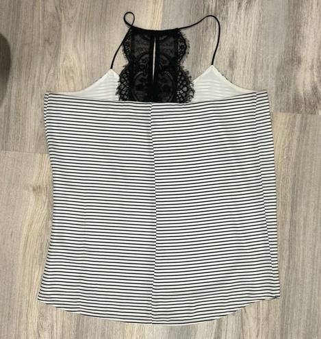 EXPRESS White Black Striped Lace Back Tank Top Sleeveless Blouse Shirt Size M