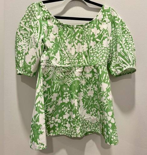 Tuckernuck  NWT Green Garden Floral Nealy Corset Top Puff Sleeve size S