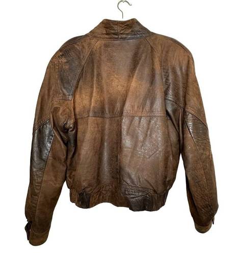 Vintage 80s Pelle Soft Leather Bomber Jacket in Brown Oversized Size Small