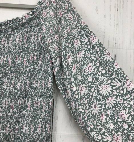 The Loft NEW Plus Size 14 Smocked Off The Shoulder Top Green Floral Cropped Pink