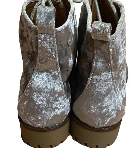 Qupid Gray Velvet Lace Up Ankle Boots