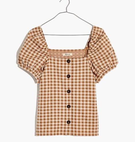 Madewell ‎ Gingham Square Neck Puff Sleeve Top Sz XS