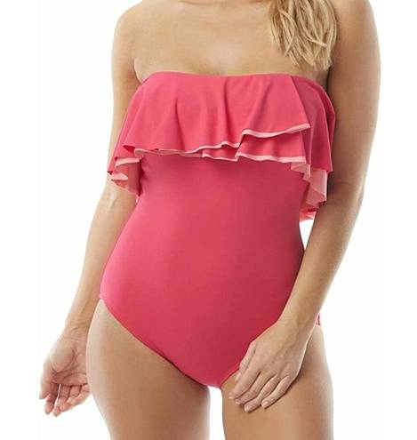 Coco reef Contours by  Pink Agate Ruffle Bandeau One Piece Swimsuit 10 34D