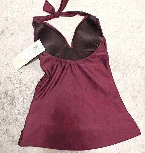 Gottex  SATIN NIGHTS HALTER TANKINI SWIM TOP IN WINE Size 6 NWT