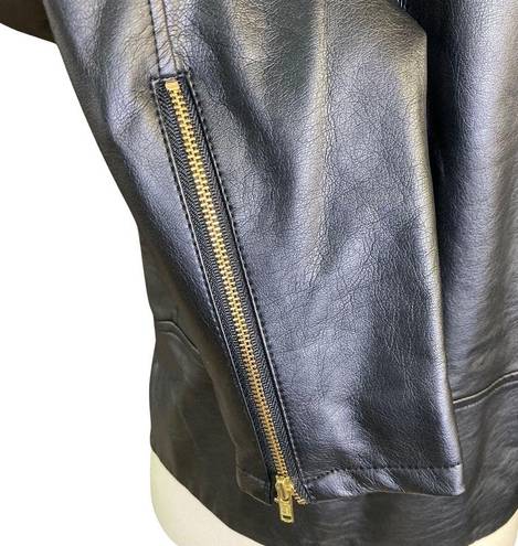 J.Crew  Mercantile Women's Jacket Sz M Black Moto Zip Front Coat Faux Leather