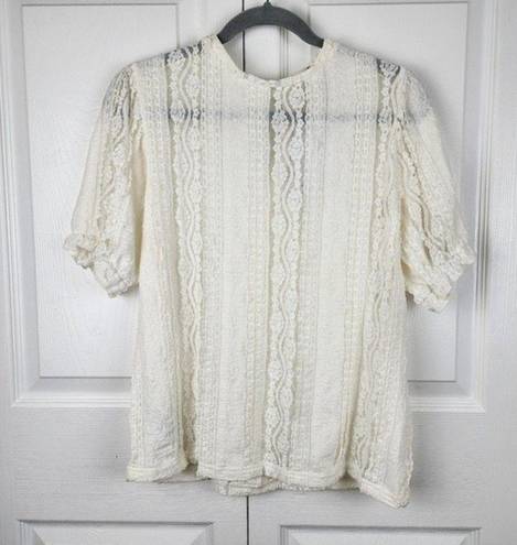 Mango  MNG Cream Lace Semi-sheer Ruffles Top Blouse  Size S