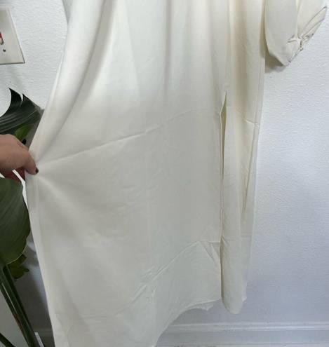 Hill House  The Simone Dress White Polyester Open Back Long Sleeve Slit Dress