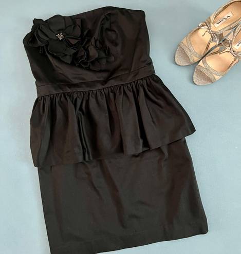 Lilly Pulitzer Mae Rosette Peplum Ruffle Strapless Black Mini Dress