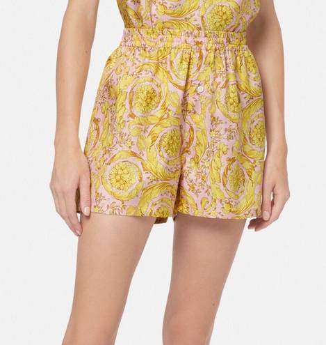 Versace  Pink & Gold Barocco Print Silk Pajama Shorts