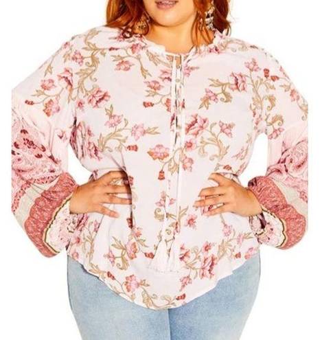 City Chic  Ivory Goddess Pink Floral Floating Print Top Women's Plus Sz 14W (XS)