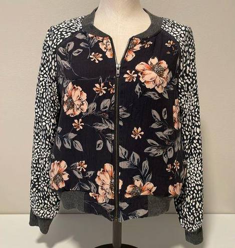 Saltwater Luxe  gray/cream/peach floral bomber jacket Sz S