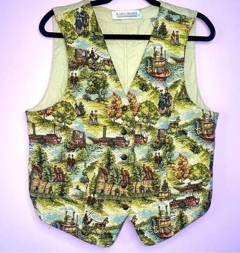 Karen Scott  Vintage Tapestry Vest Sleeveless Button Front Size Large