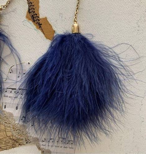 Ettika  x Revolve 18K Gold Plated Chain Pom Duster Blue Drop Feather Earrings