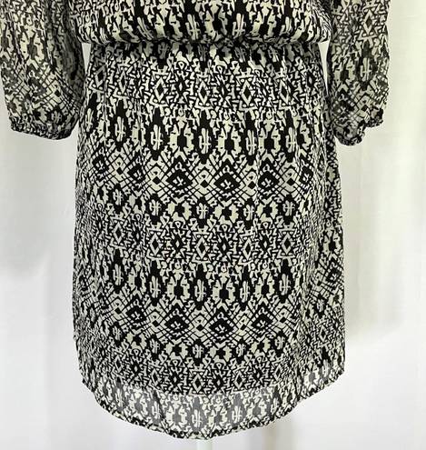 Bebop New  Tassel Tie Waist Keyhole Mini Dress Black White Geometric Print