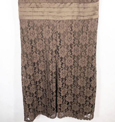 Isaac Mizrahi  Large Dress Brown Lace Midi Lined V Neck Sleeveless Stretch 380