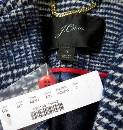 J.Crew NWT  Wool Topcoat in Navy Ivory Plaid Coat 0