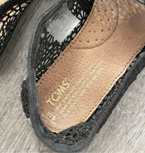 Toms  Alpargata Moroccan Black Crochet Floral Slip On Summer Flat Shoes Size 5