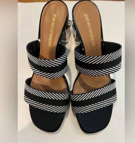 Emporio Armani  Women's Black and White and Silver Sandals size 39 (8.5)