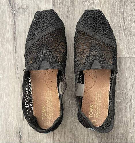 Toms  Alpargata Moroccan Black Crochet Floral Slip On Summer Flat Shoes Size 5