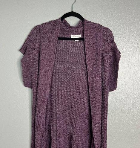 Coldwater Creek  Linen Rayon Open Short Sleeve Knit Cardigan Purple S