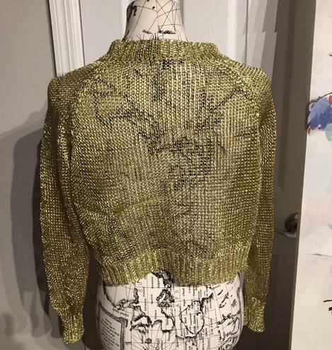 Beach Club New OHS Knit Mesh Metallic Shiny Sheer Net Crop Blouse Long Sleeve Vintage Y2k Knit Chunky Metallic Coverup  Party