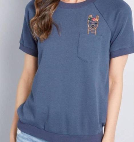 Modcloth  Llama At a Glance Short Sleeve Sweatshirt - Blue - Medium