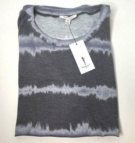 Skinny Girl  Puff Sleeve Tee Indigo Tie-Dye Striped Blouse.  Size 3X New!