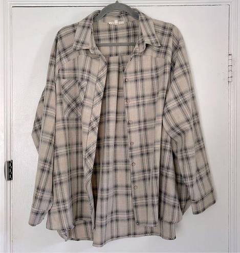 Prómesa Promesa Tan Plaid Long Sleeve Button Down Flannel Top L