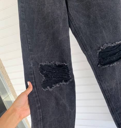 Pretty Little Thing  Black Denim Distressed Mom Jeans Size 2