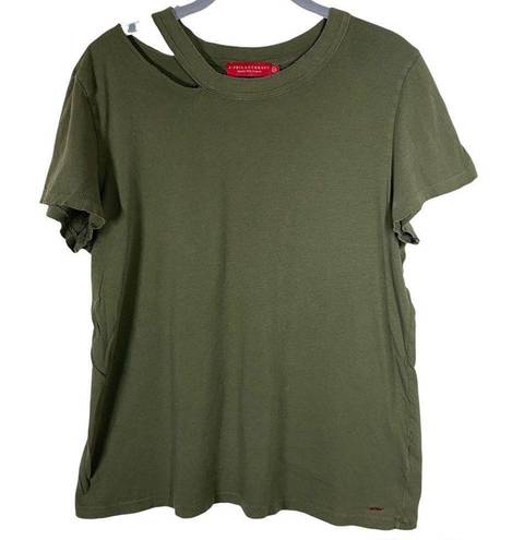 n:philanthropy Zander Distressed Short Sleeve Cotton T Shirt Olive Green Medium